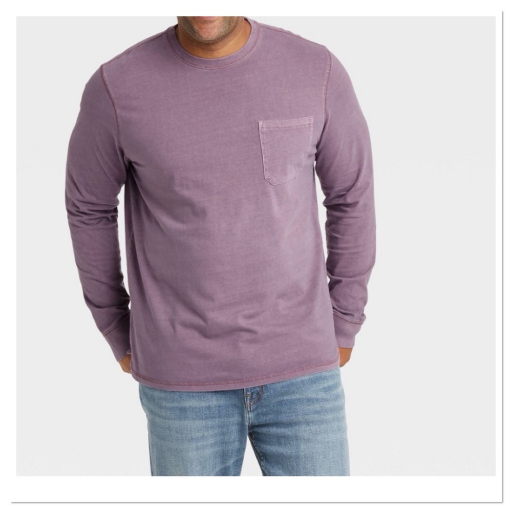 Men’s Long Sleeve Garment Dyed Pocket T- Shirt Goodfellow & Co